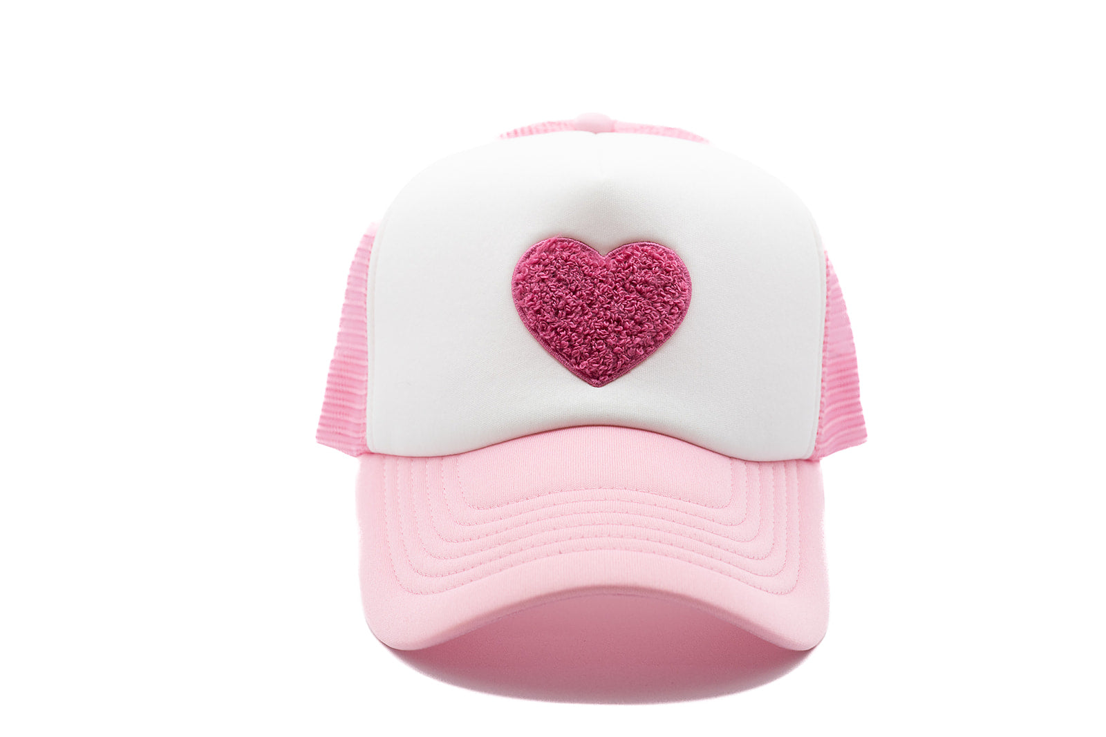 Pink & White Foam Trucker Terry Heart Hat