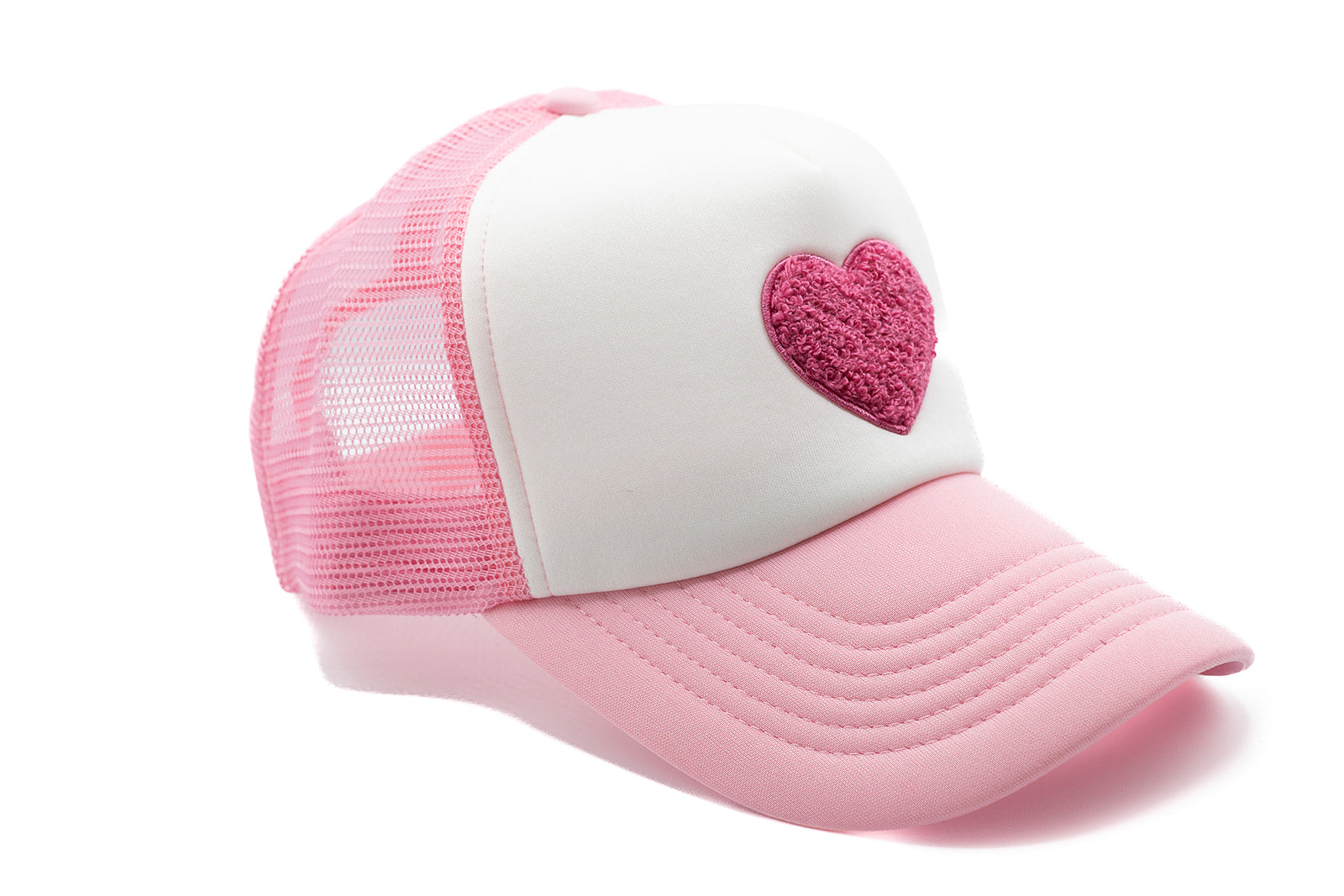 Pink & White Foam Trucker Terry Heart Hat