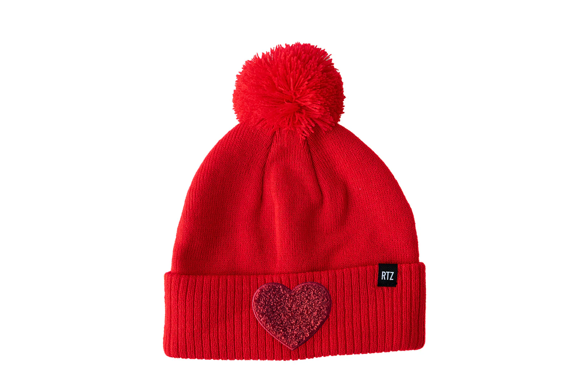 Terry Heart Patch Pom Pom Hat