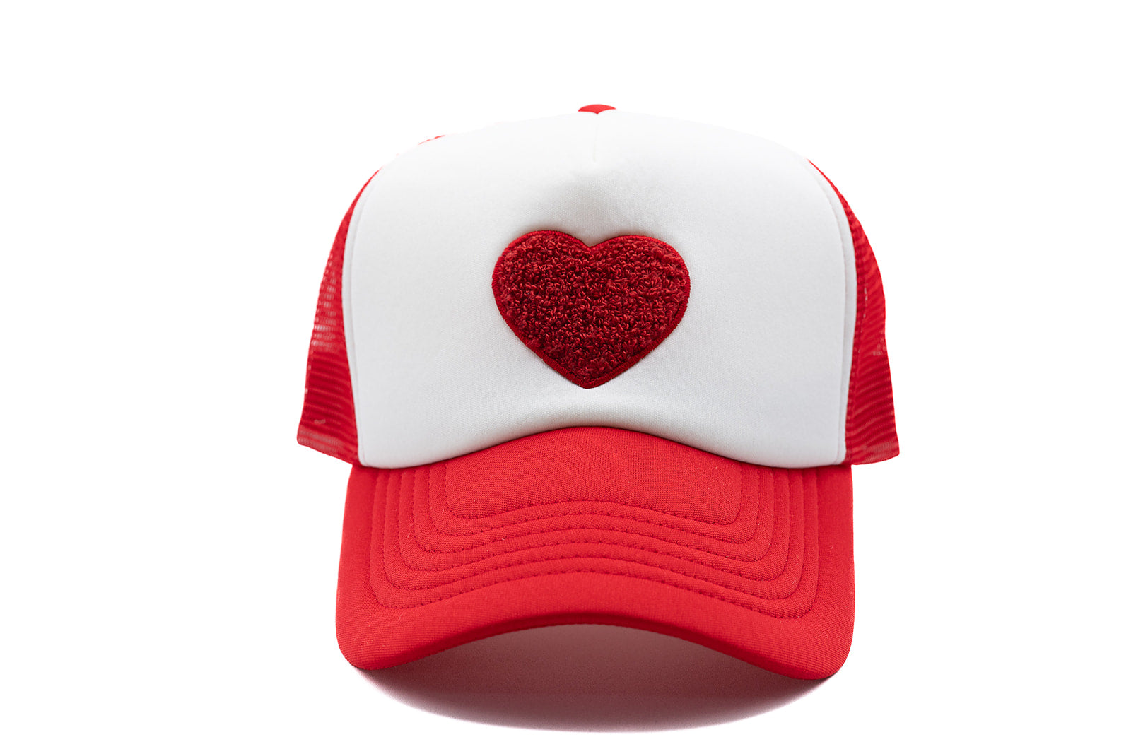 Red & White Foam Trucker Terry Heart Hat