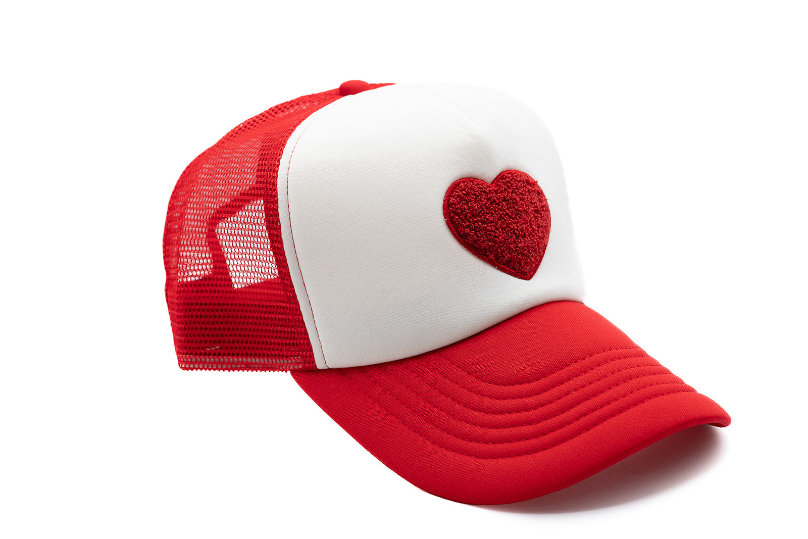 Red & White Foam Trucker Terry Heart Hat