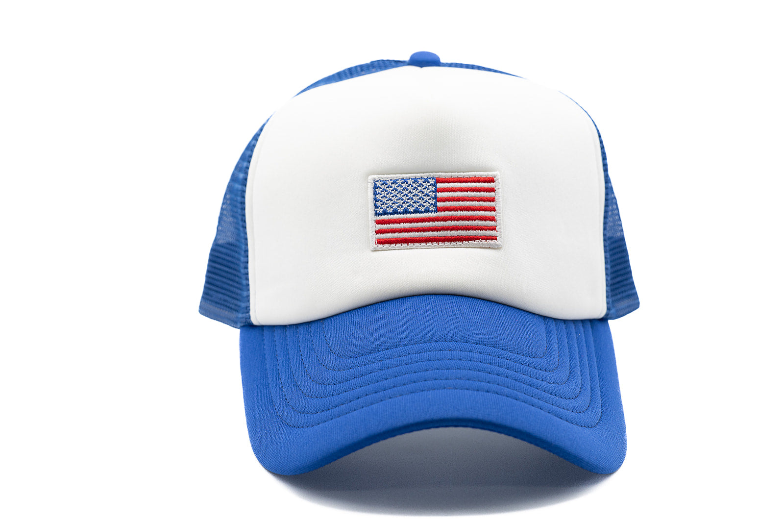 Royal Blue & White Foam Trucker Flag Hat