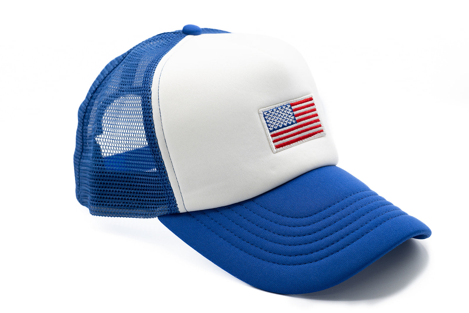Royal Blue & White Foam Trucker Flag Hat