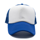 Royal Blue & White Letter Trucker Hat