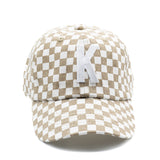 Tan Checker Letter Baseball Hat