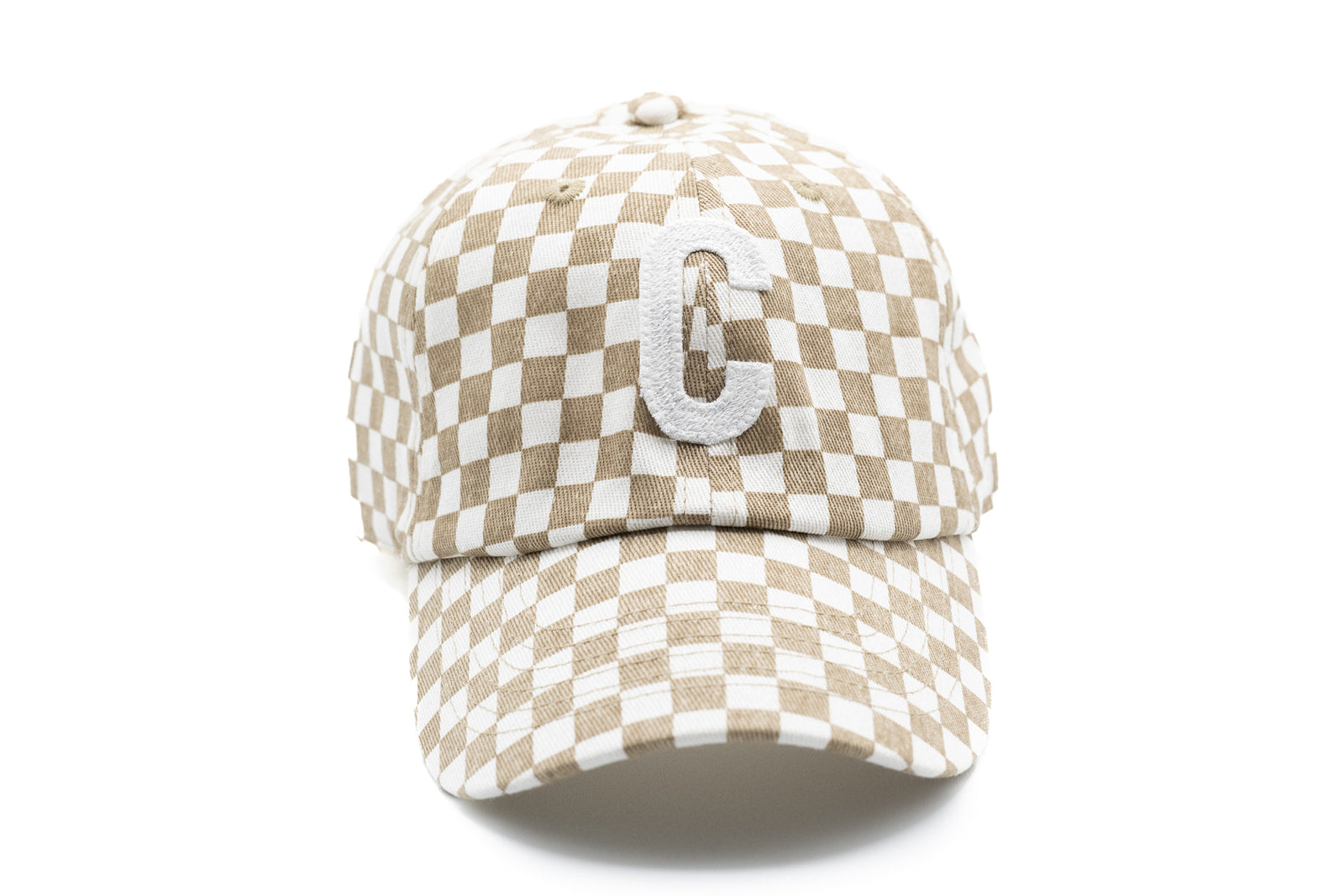 Tan Checker Baseball Hat