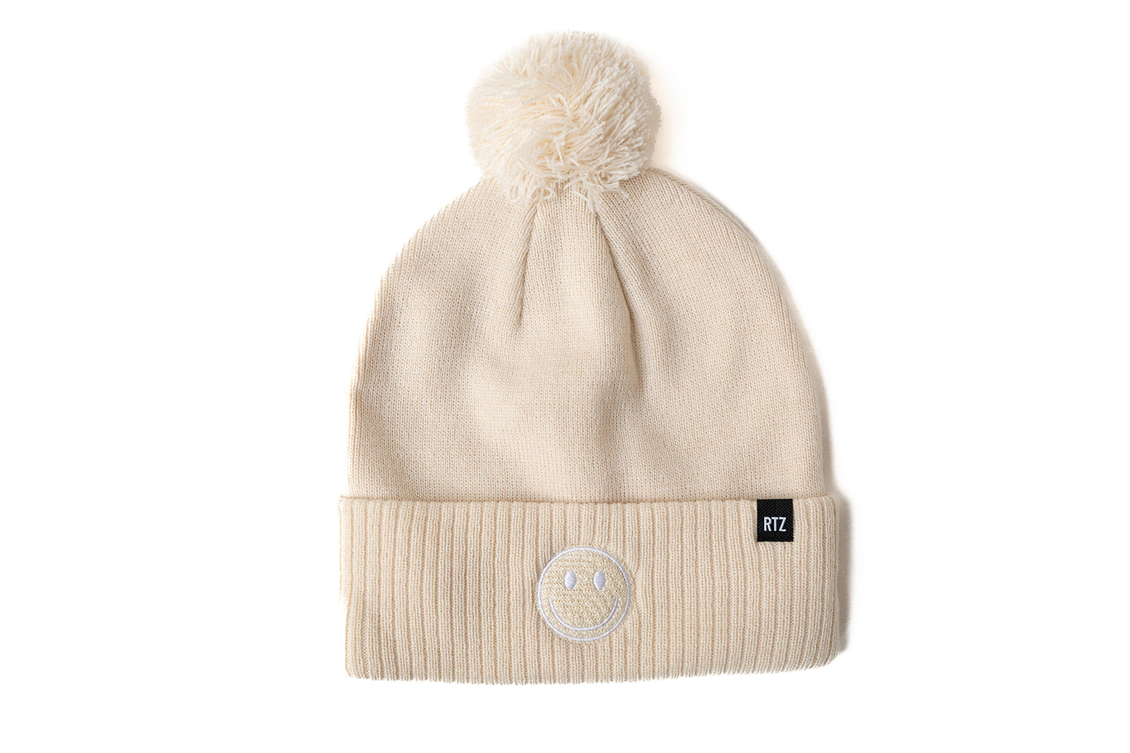 Vanilla Smiley Pom Pom Hat