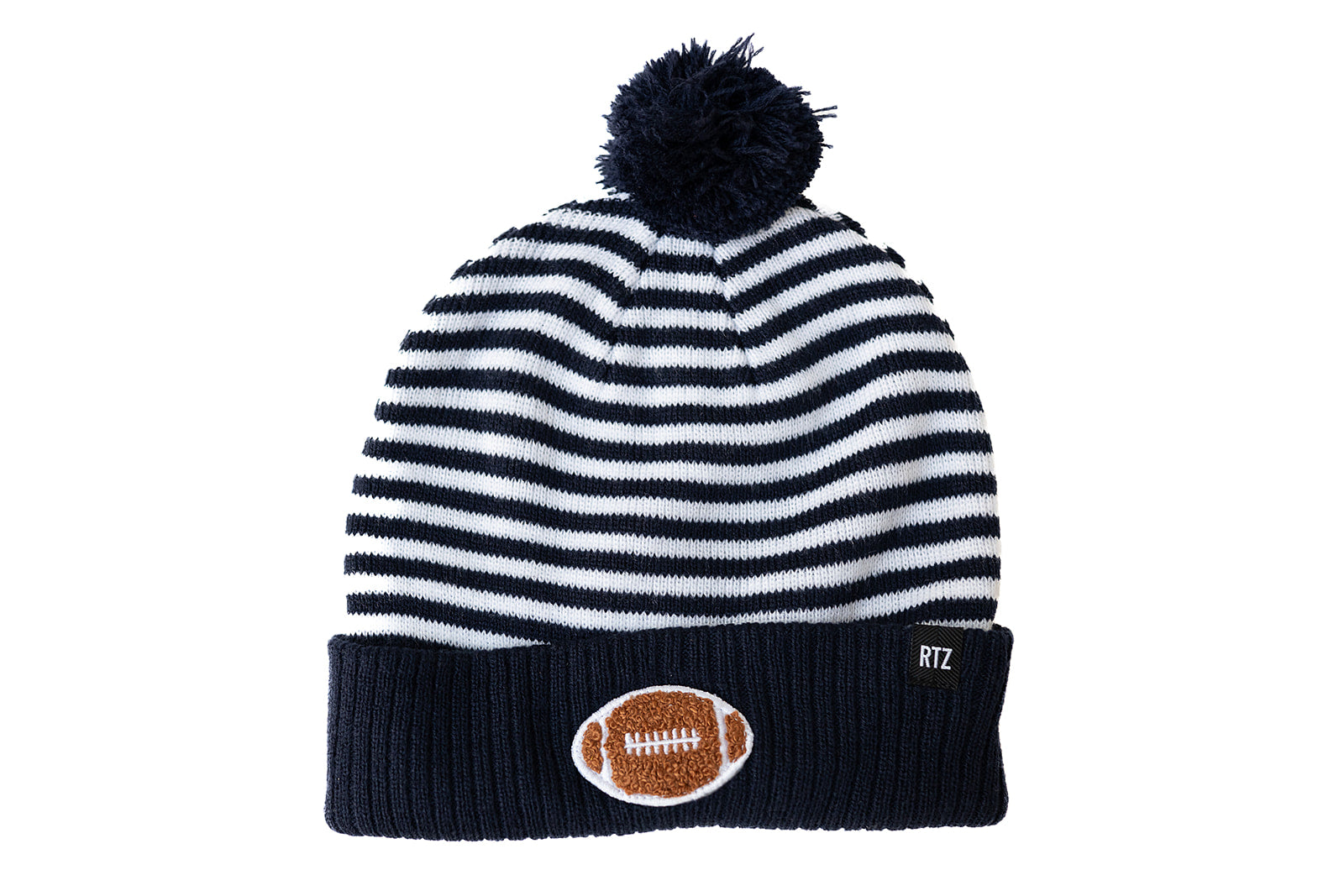 Blue & White Stripe Football Pom Pom
