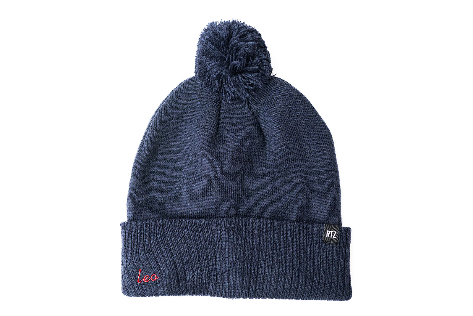 Custom Text Navy Pom Pom Hat