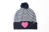 Blue &amp; White Stripe Terry Heart Pom Pom