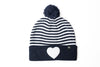 Blue &amp; White Stripe Terry Heart Pom Pom