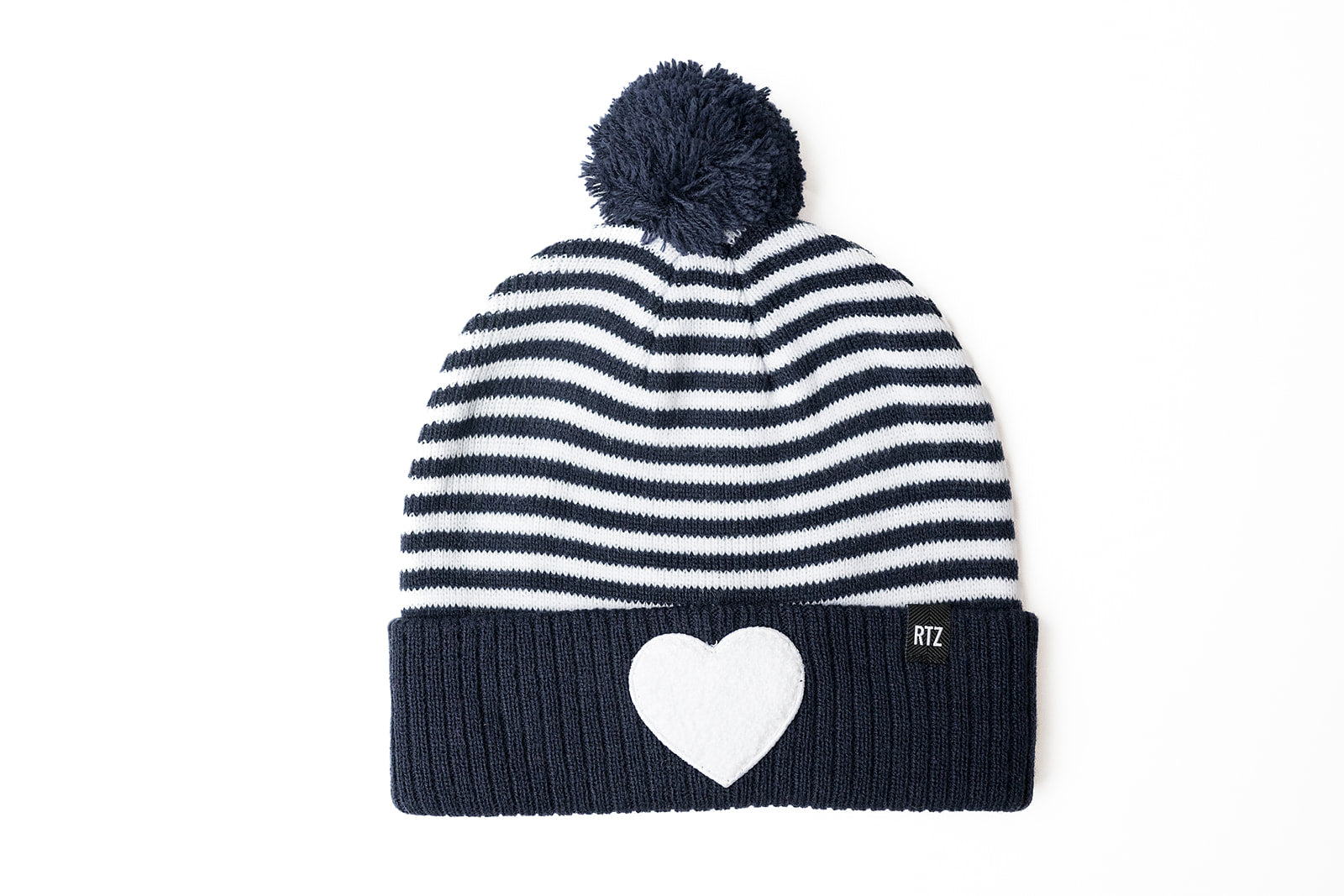 Blue & White Stripe Terry Heart Pom Pom