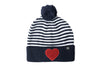 Blue &amp; White Stripe Terry Heart Pom Pom