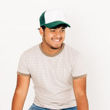 Dark Green & White Letter Trucker Hat