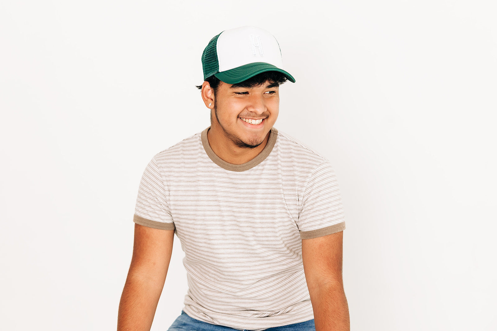 Dark Green &amp; White Foam Letter Trucker Hat