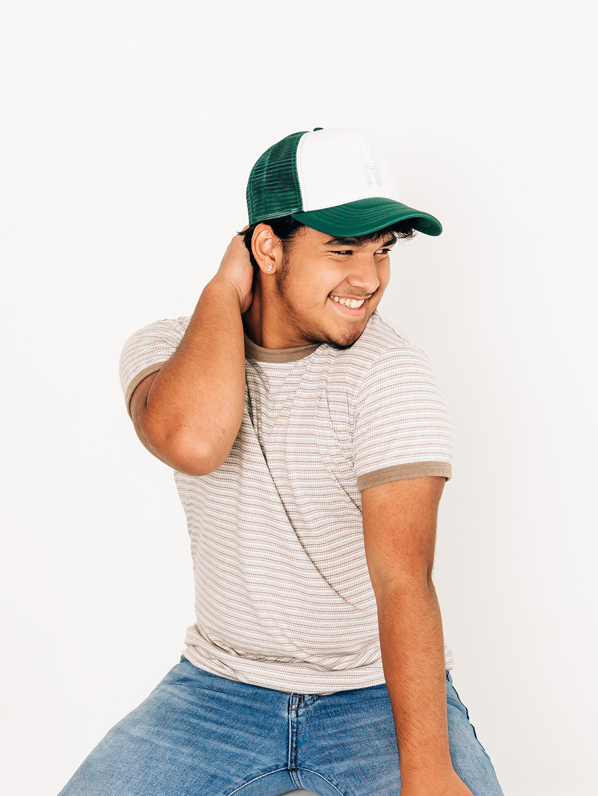 Dark Green &amp; White Foam Letter Trucker Hat