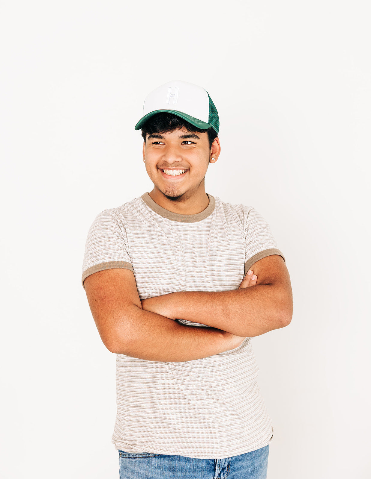 Dark Green &amp; White Foam Letter Trucker Hat