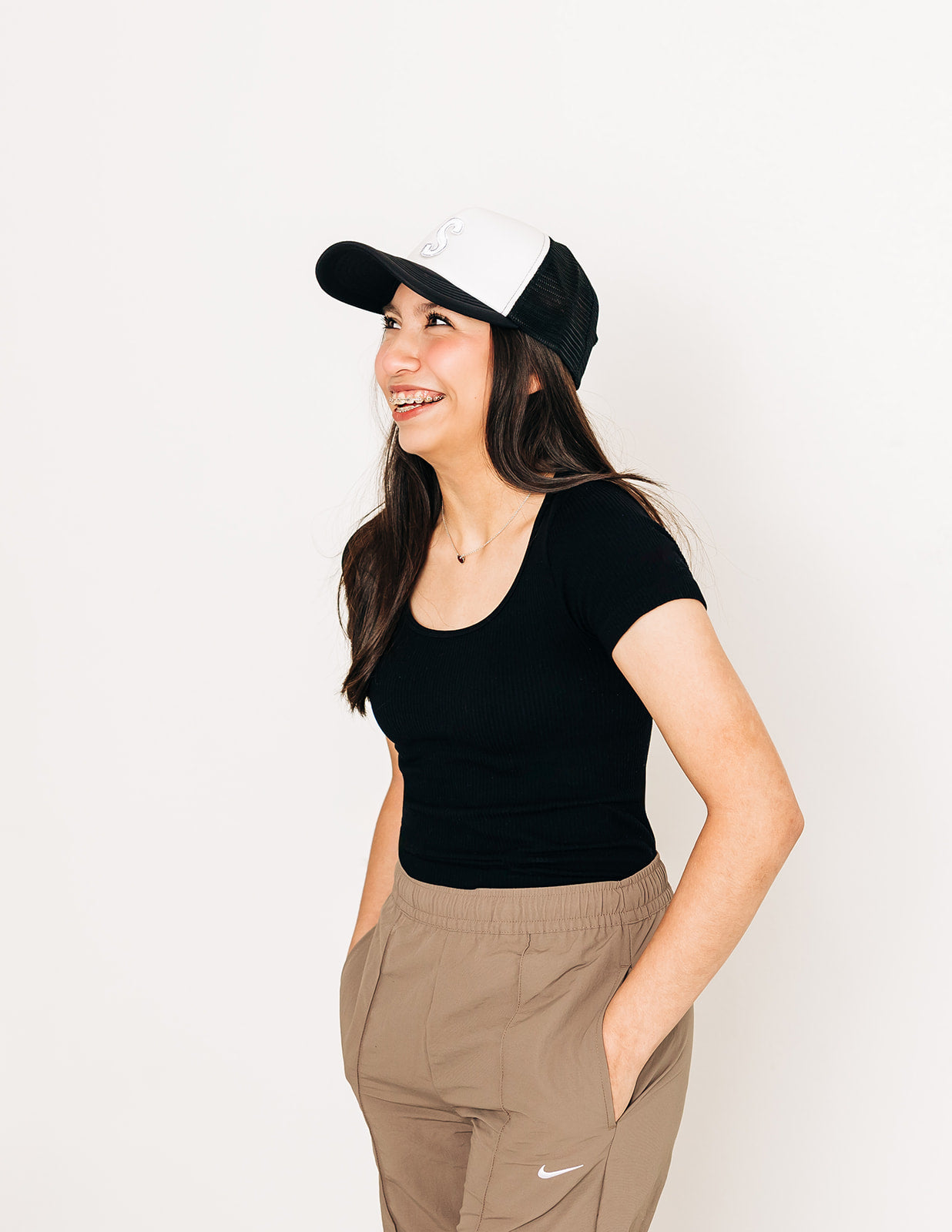 Black &amp; White Foam Letter Trucker Hat