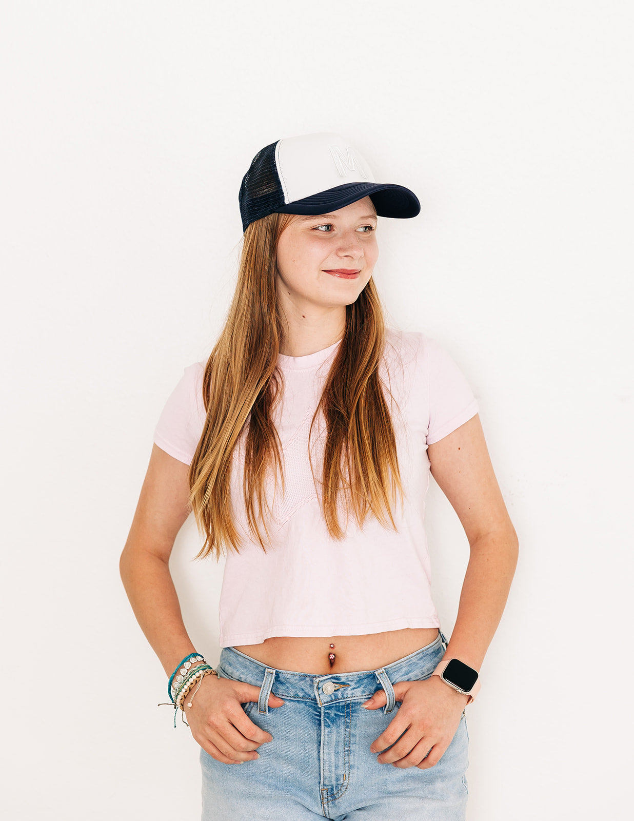 Navy &amp; White Foam Letter Trucker Hat