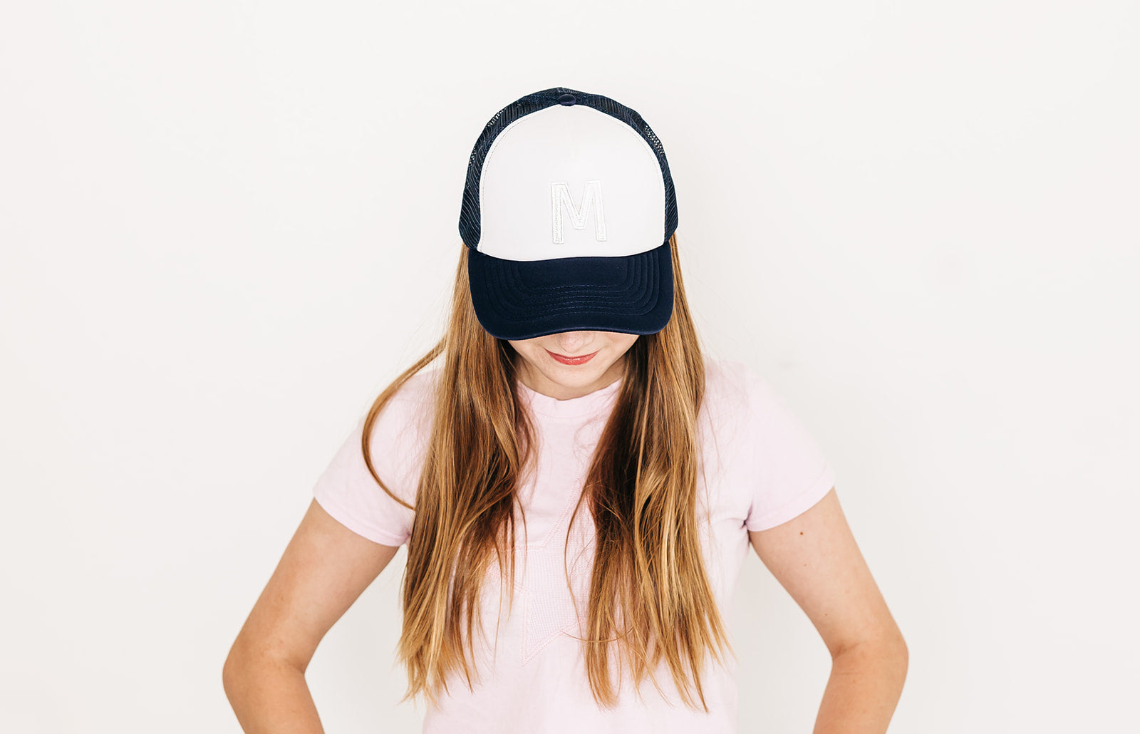 Navy &amp; White Foam Letter Trucker Hat