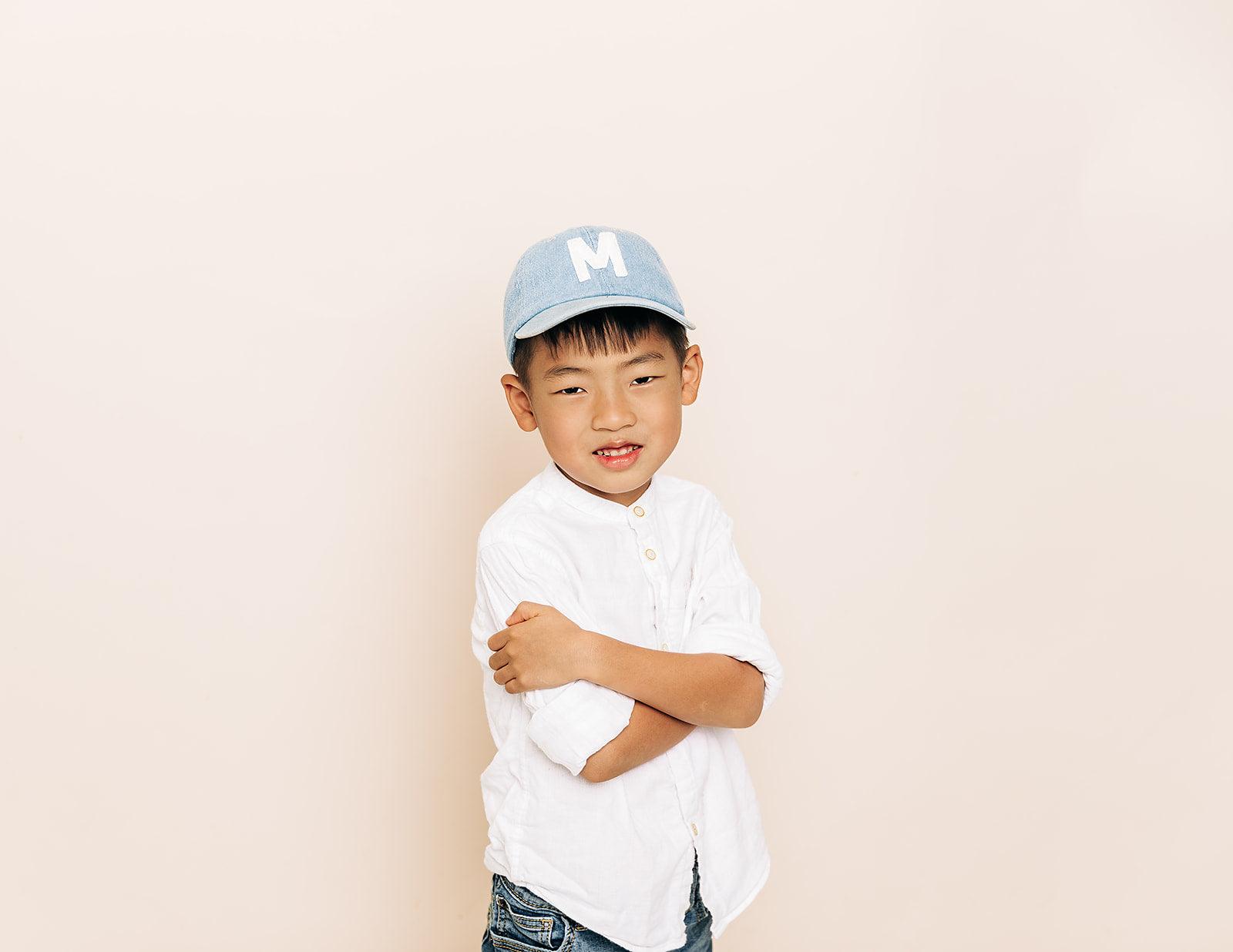 Denim Hat + White Terry Letter Rey to Z