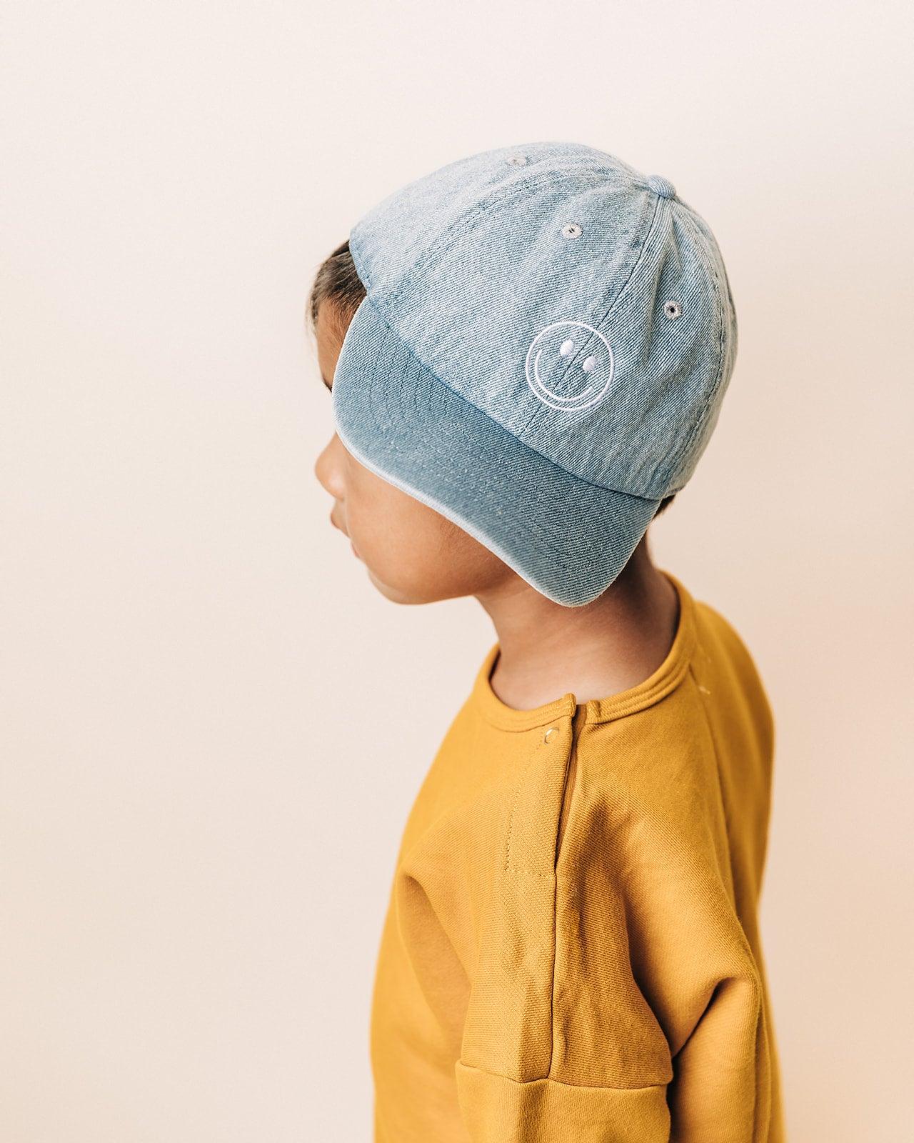 Denim Smiley Face Hat | Embroidered Trucker Hat - Rey to Z