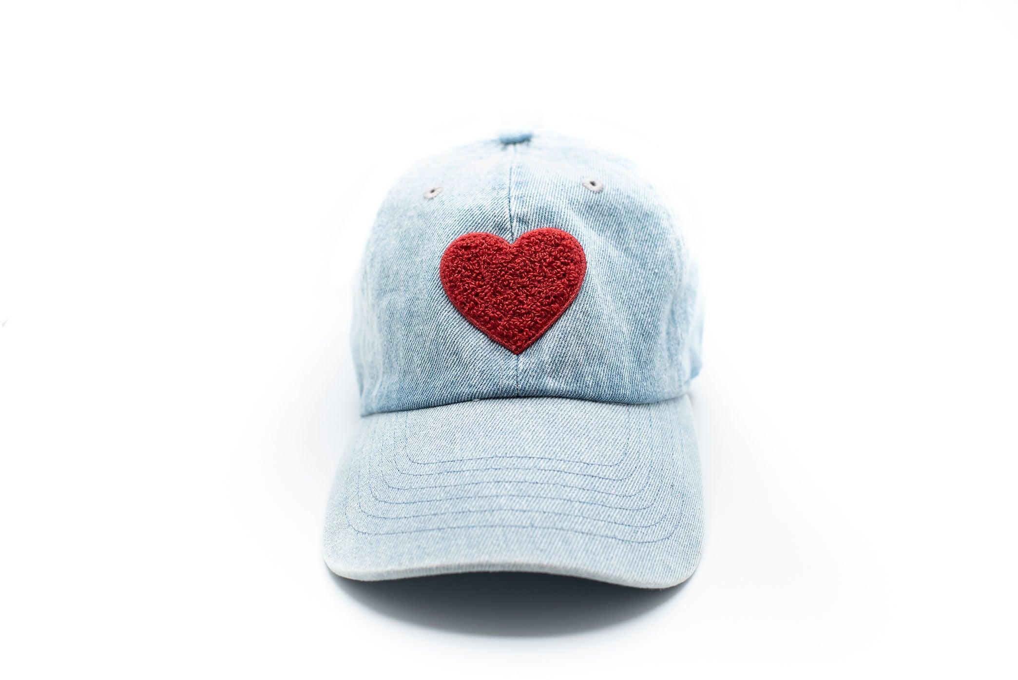 Denim Red Terry Heart Hat Rey to Z