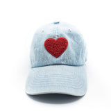 Denim Red Terry Heart Hat Rey to Z