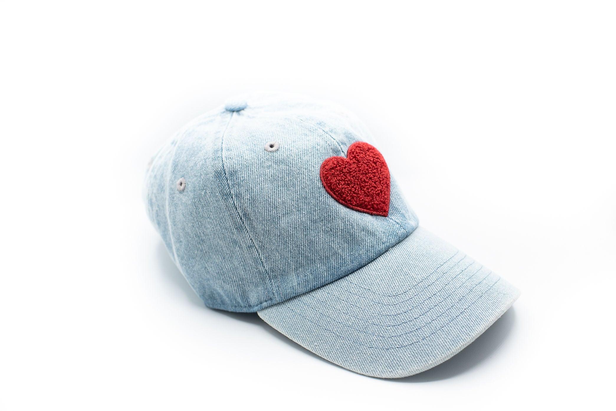 Denim Red Terry Heart Hat Rey to Z