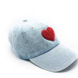 Denim Red Terry Heart Hat Rey to Z