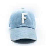 Denim Hat + White Terry Letter Rey to Z
